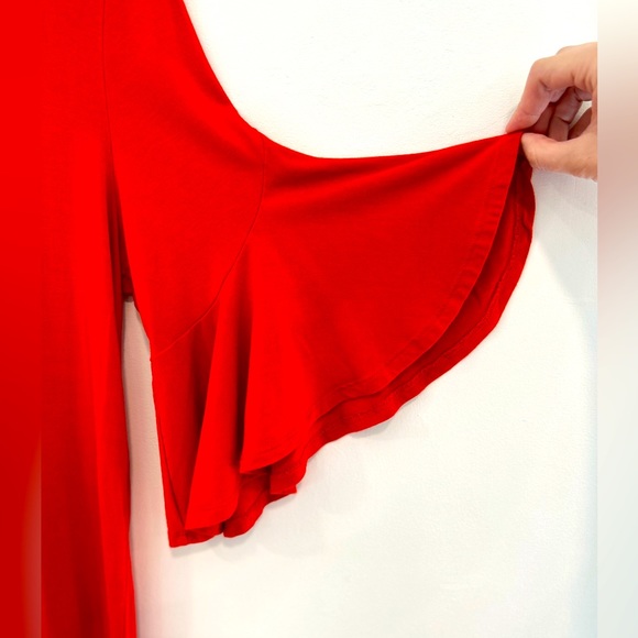 Loft Boat Neck Circular Flounce Sleeve Top Blouse Red Women’s Medium - Picture 3 of 4